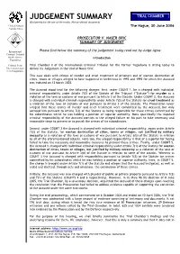 JUDGEMENT SUMMARY TRIAL CHAMBER (Exclusively for the Use of the Media