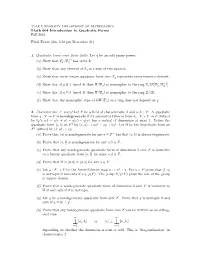 Math 604 Introduction to Quadratic Forms Fall 2016