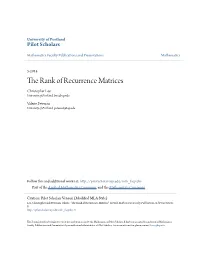 The Rank of Recurrence Matrices Christopher Lee University of Portland, Leec@Up.Edu