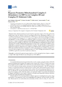 Hypoxia Promotes Mitochondrial Complex I Abundance Via HIF-1Α in Complex III and Complex IV Deﬁcient Cells