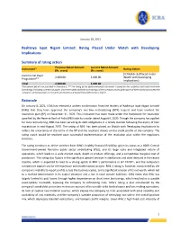 Rashtriya Ispat Nigam Limited: Rating Placed Under Watch with Developing Implications