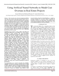 Using Artificial Neural Networks to Model Cost Overruns in Real Estate Projects
