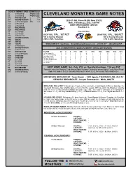 Cleveland Monsters Game Notes
