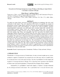 Groundwater Recharge Estimation Using Wetspass Modeling in Upper Bilate Catchment, Southern Ethiopia
