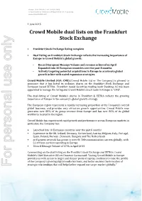 Crowd Mobile Dual Lists on the Frankfurt Stock Exchange