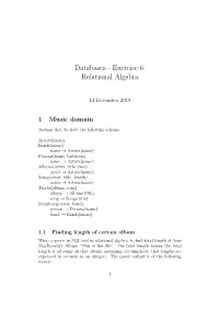Databases - Exercise 6: Relational Algebra