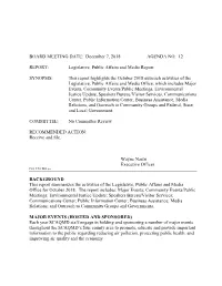Legislative, Public Affairs and Media Report