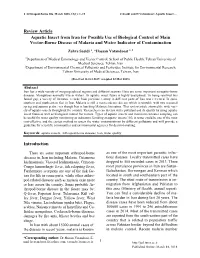 Review Article Aquatic Insect from Iran for Possible Use of Biological Control of Main Vector-Borne Disease of Malaria and Water Indicator of Contamination