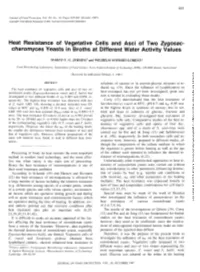 Heat Resistance of Vegetative Cells and Asci of Two Zygosac- Charomyces Yeasts in Broths at Different Water Activity Values