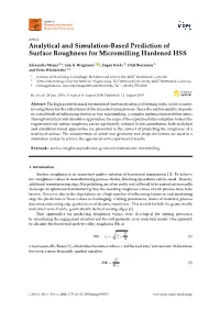 Analytical and Simulation-Based Prediction of Surface Roughness for Micromilling Hardened HSS