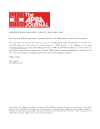 Apba Journal Archive: Issue 9, January 2014
