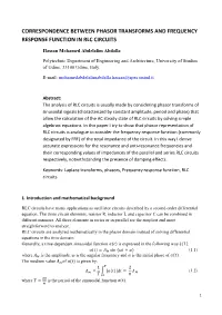 Correspondence Between Phasor Transforms and Frequency Response Function in Rlc Circuits