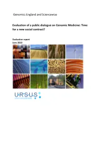 Genomics England and Sciencewise Evaluation of a Public Dialogue On