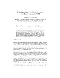 Hash Functions from Sigma Protocols and Improvements to VSH