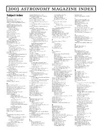 2003 Astronomy Magazine Index