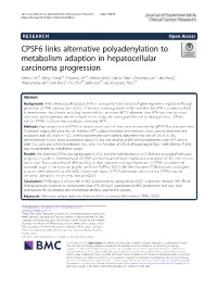 CPSF6 Links Alternative Polyadenylation to Metabolism