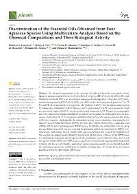 Discrimination of the Essential Oils Obtained from Four Apiaceae Species Using Multivariate Analysis Based on the Chemical Compositions and Their Biological Activity