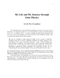 My Life and My Journey Through Solar Physics
