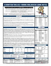 Scranton/Wilkes-Barre Railriders Game Notes