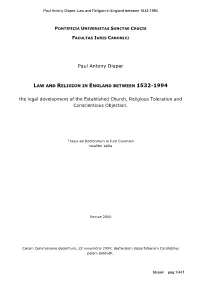 Btcaak P.A. Diaper, Law and Religion in England Between 1532-1994