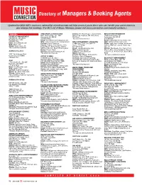 Directory of Managers & Booking Agents