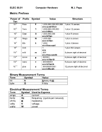 Metric Prefixes Binary Measurement Terms Electrical Measurement Terms