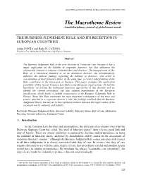 The Business Judgement Rule and Its Reception in European Countries