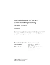 Decwindows Motif Guide to Application Programming