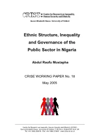 Ethnic Structure, Inequality and Governance of the Public Sector in Nigeria