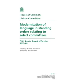 Modernisation of Language in Standing Orders Relating to Select Committees