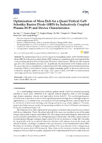 Optimization of Mesa Etch for a Quasi-Vertical Gan Schottky Barrier Diode (SBD) by Inductively Coupled Plasma (ICP) and Device Characteristics