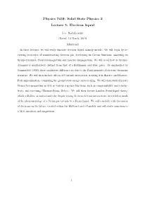 Solid State Physics 2 Lecture 5: Electron Liquid