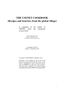 THE USENET COOKBOOK (Recipes and Food Lore from the Global Village)