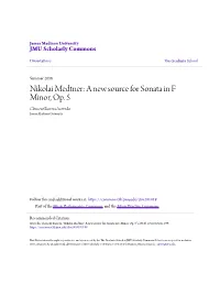 Nikolai Medtner: a New Source for Sonata in F Minor, Op