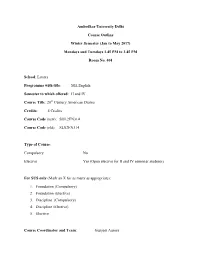 Ambedkar University Delhi Course Outline Winter Semester (Jan To