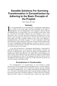 Sensible Solutions for Surviving Transformation in Zoroastrianism by Adhering to the Basic Precepts of the Prophet by Dr