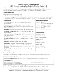 Summer Reading List: Students Entering Grades 6-8 Continue Learning This Summer by Reading Books of Interest That Will Help Develop Reading Skills