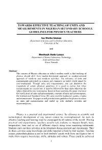Towards Effective Teaching of Units and Measurements in Nigerian Secondary Schools: Guidelines for Physics Teachers