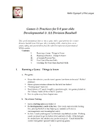 Games & Practices for 5-8 Year Olds: Developmental & AA Division