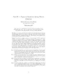 Part IV — Topics in Geometric Group Theory Deﬁnitions