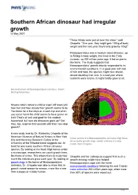 Southern African Dinosaur Had Irregular Growth 12 May 2021