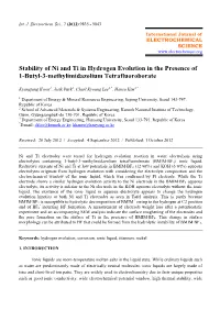 Stability of Ni and Ti in Hydrogen Evolution in the Presence of 1-Butyl-3-Methylimidazolium Tetrafluoroborate