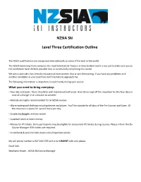 NZSIA Ski Level Three Certification Outline