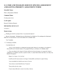 U.S. Fish and Wildlife Service Species Assessment and Listing Priority Assignment Form