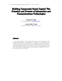 Building Community Social Capital: the Potential and Promise of Information and Communications Technologies