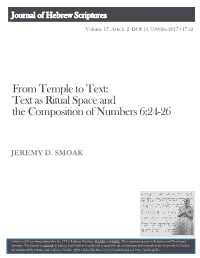 From Temple to Text: Text As Ritual Space and the Composition of Numbers 6:24-26