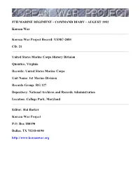 5Th Marine Regiment - Command Diary - August 1952