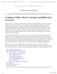 Computer Ethics: Basic Concepts and Historical Overview