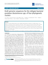 Draft Genome Sequences for the Obligate Bacterial Predators Bacteriovorax Spp