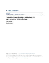 Proposals to Counter Continuing Resistance to the Implementation of Ex Corde Ecclesiae